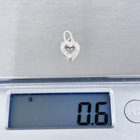 Vintage Sterling Silver 925 Cubic Zirconia Open Heart Charm Pendant - Picture 5 of 6